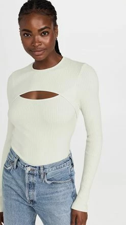 AGOLDE Lyza Cut Out Rib Top Powder