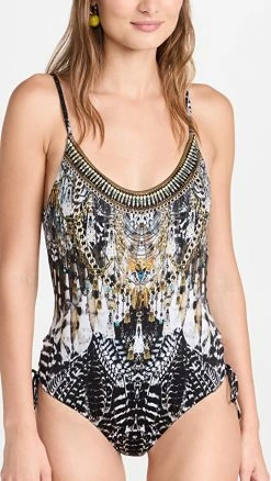 Camilla Scoop Neck Lace Up Side One Piece Night Owl