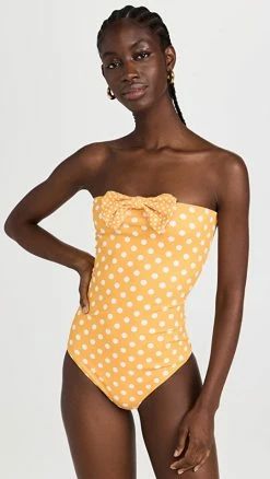 CAROLINE CONSTAS Evanna One Piece Yellow White Polka Dot Combo