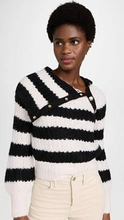 Derek Lam 10 Crosby Astra Asymmetric Button Turtleneck Sweater Black/White