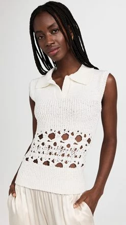 Christopher Esber Sleeveless Crochet Polo White