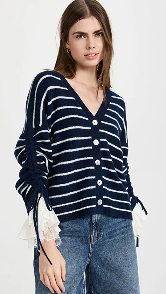 Cinq à Sept Striped Atlas Cardigan Navy/Ivory 3 Cinq à Sept Striped Atlas Cardigan Navy/Ivory