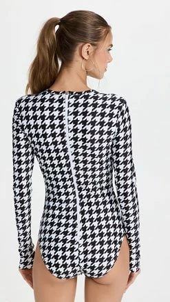Cover Long Sleeve Rash Guard Swimsuit Houndstooth -Jonathan Simkhai Shop covee3005313496 1653413235238 2 0. UX540 . QL90
