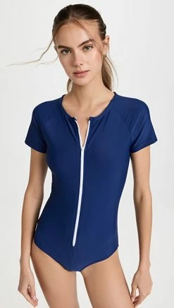 Cover Short Sleeve Rash Guard Swimsuit Navy