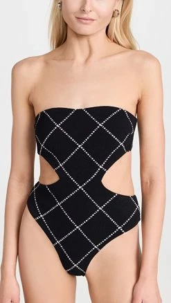 Devon Windsor Giselle Full-Piece Swimsuit Black Check