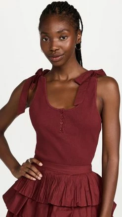 English Factory Mixed Media Bow Tie Ribbed Henley Burgundy