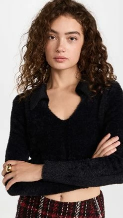 525 Short Eyelash Collared Cardigan Black