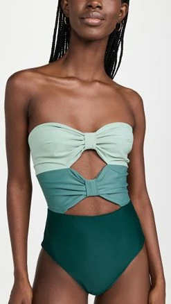 Fe Noel Double Bow Bathing Suit Green Multi