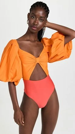 Fe Noel Puff Sleeve Bodysuit Apricot/Grapefruit