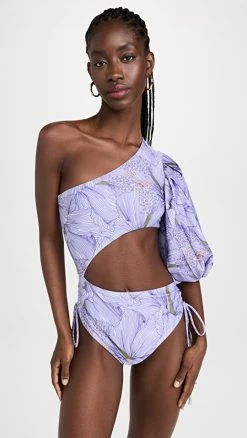 Fe Noel Cloud Bathing Suit Hibiscus Print Lilac Multi