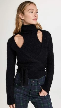 GANNI Brushed Alpaca Wrap Blouse Black