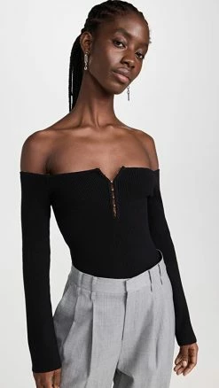 Helmut Lang Off Shoulder Eyelet Top Black