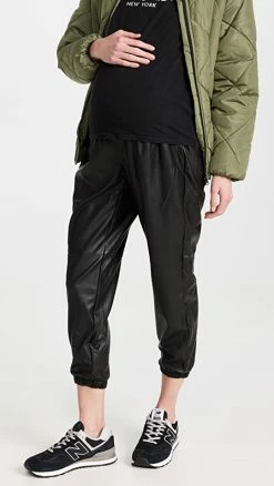 Ingrid & Isabel Faux Leather Joggers Black