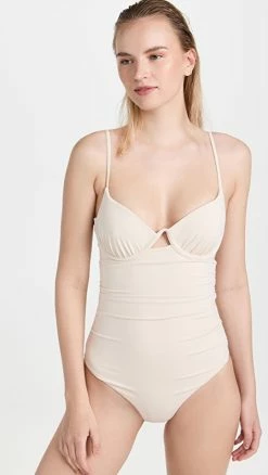 Jonathan Simkhai Laine Solid Swimwear Ruched Cup Underwire Swimsuit Ceramic