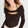 Jonathan Simkhai Cambria Sheer Alpaca Off Shoulder With Halter Ties Chocolate