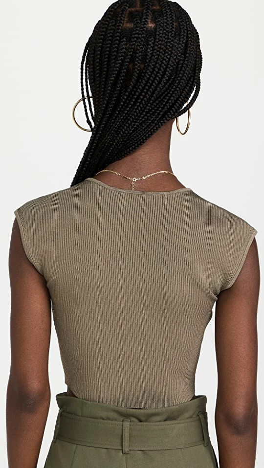 Jonathan Simkhai Abia Compact Rib Cropped Tee Olivine 4 Jonathan Simkhai Abia Compact Rib Cropped Tee Olivine - Image 2