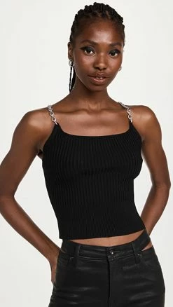 Jonathan Simkhai Genevieve Rib Chain Tank Top Black