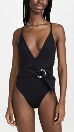 Jonathan Simkhai Niya Deep V Neck One Piece Swimsuit Black