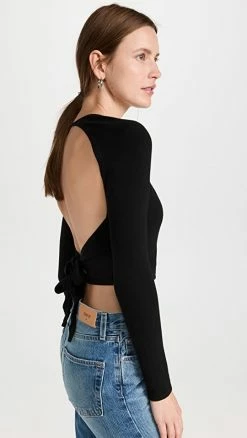 JoosTricot Ballet Solid Gloss Wrap Sweater Black