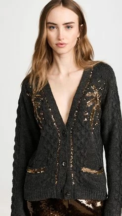 Le Superbe Paradise Cable Cardigan Charcoal