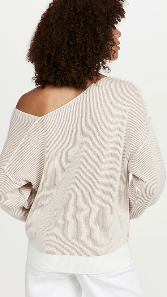 Line & Dot Favorite Off Shoulder Ribbed Sweater Ivory/Taupe 4 Line & Dot Favorite Off Shoulder Ribbed Sweater Ivory/Taupe - Image 2