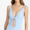 Lisa Marie Fernandez Scallop Bow Maillot Vintage Blue Seersucker