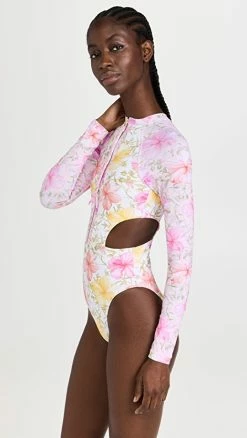 LoveShackFancy X Hurley Cutout Rash Guard Swimsuit Hibiscus