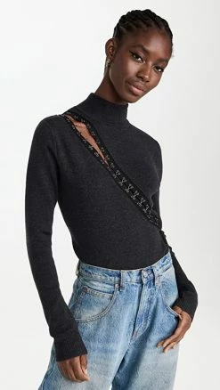 Monse Hook & Eye Fitted Knit Top Charcoal