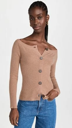 Naadam Wool Cashmere Off The Shoulder Cardigan Hazelnut