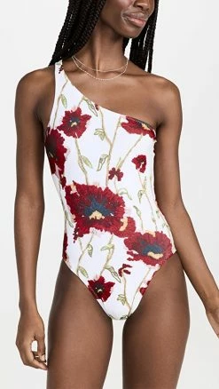 Norma Kamali One Shoulder Mio Swimsuit White Poppy