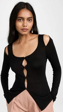 Ninety Percent Amelia Open Button Top Black