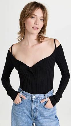 Philosophy Di Lorenzo Serafini Ribbed Sweetheart Neck Sweater Black