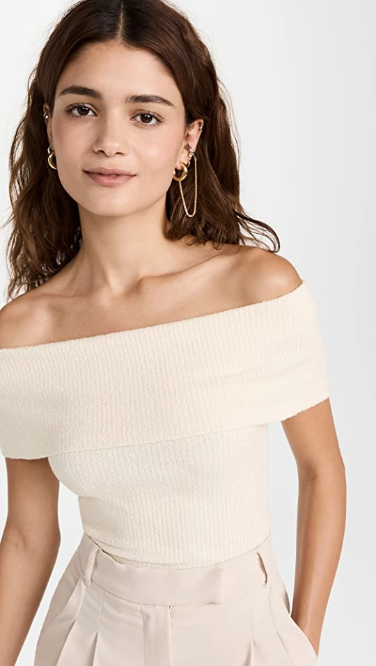 Pixie Market Popcorn Knit Off Shoulder Top Tofu 3 Pixie Market Popcorn Knit Off Shoulder Top Tofu