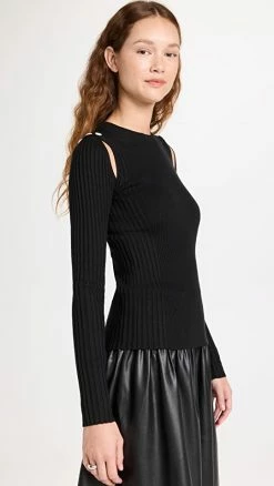 Proenza Schouler White Label Long Sleeve Sweater Black