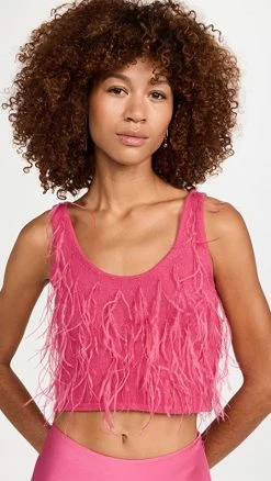 LAPOINTE Cashmere Feather Embroidered Crop Tank Magenta