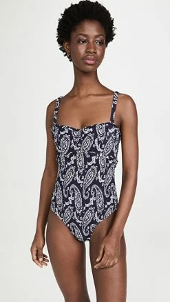 Sea Theodora Paisley Smocked One Piece Navy