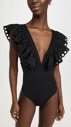 Sea Solid Scallop One Piece Black