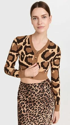 Sergio Hudson Cropped Cardigan Abstract Animal Print