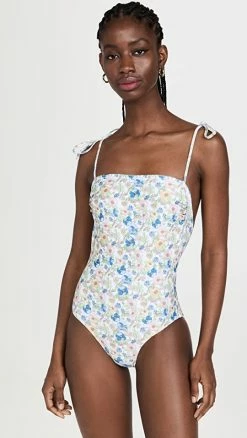 Shoshanna Tie Strap One Piece Blush/White/Marigold