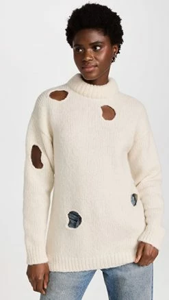 Tibi Trou Trou Alpaca Sweater Ecru