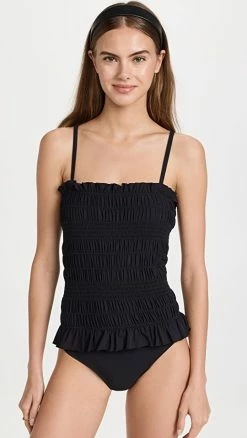 Tory Burch Costa Smocked One Piece Black/Black