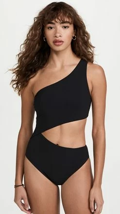 Tory Burch Solid Cut Out One Piece Swimsuit Black