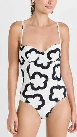Tory Burch Printed Underwire One-Piece Swimsuit The Flower French Cream