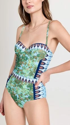 Tory Burch Lipsi Printed One Piece Green Rayure Fleurie