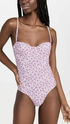 Tory Burch Printed Underwire One Piece Pink Tonal Ditsy