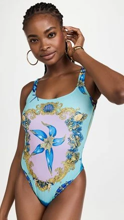 Versace One Piece Swimsuit Light Blue/Blue/Multicolor
