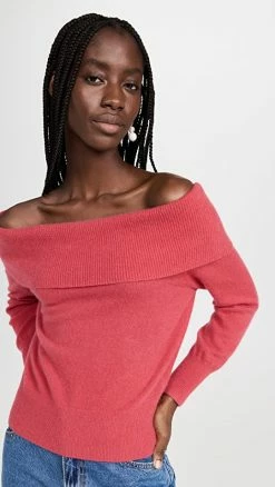 White + Warren Cashmere Bardot Sweater Auburn Red