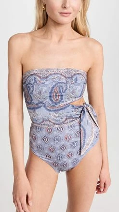 Zimmermann Vitali Placement Scarf Tie One Piece Blue Paisley